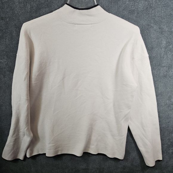 ANTHROPOLOGIE Women's Med IVANNA LIZZIE MOCK NECK BLack TRIM WHITE SWEATER - Picture 10 of 11